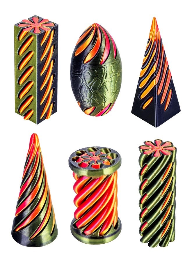 dikale 6 Packs Spiral Cone 3D Printed Fidget Toy Set, Flexible Impossible Cone Pyramid Passthrough Toys for Stress Relief, Desk Deco Relaxing for Kids Adults, Black&Cyan Gold + Gold&Red - Image 1